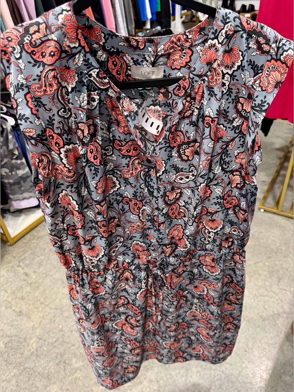 LOFT Coral Paisley Drawstring Tunic Dress on Gray